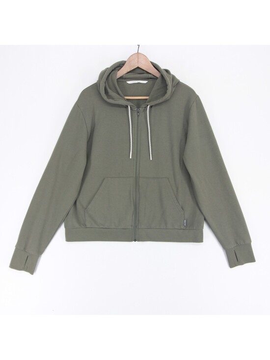 Free Fly Tops - Free Fly Bamboo Lightweight Fleece Zip Hoodie Womens L Green Full Zip Pockets